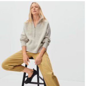 Everlane Felted Merino Half-Zip Sweater in Heathered Oat Size M